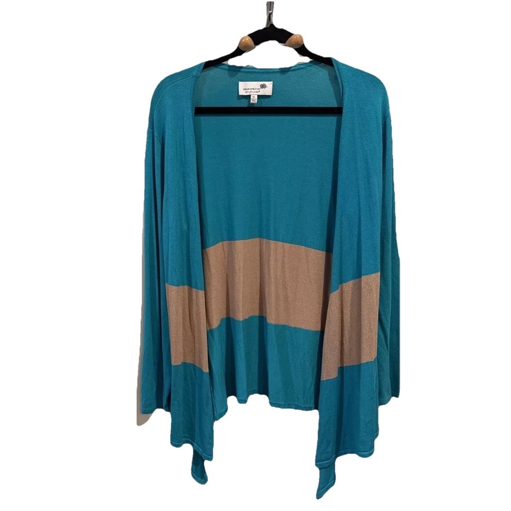 Women's XL Cardigan Completely me by Liz Lang teal and tan sweater